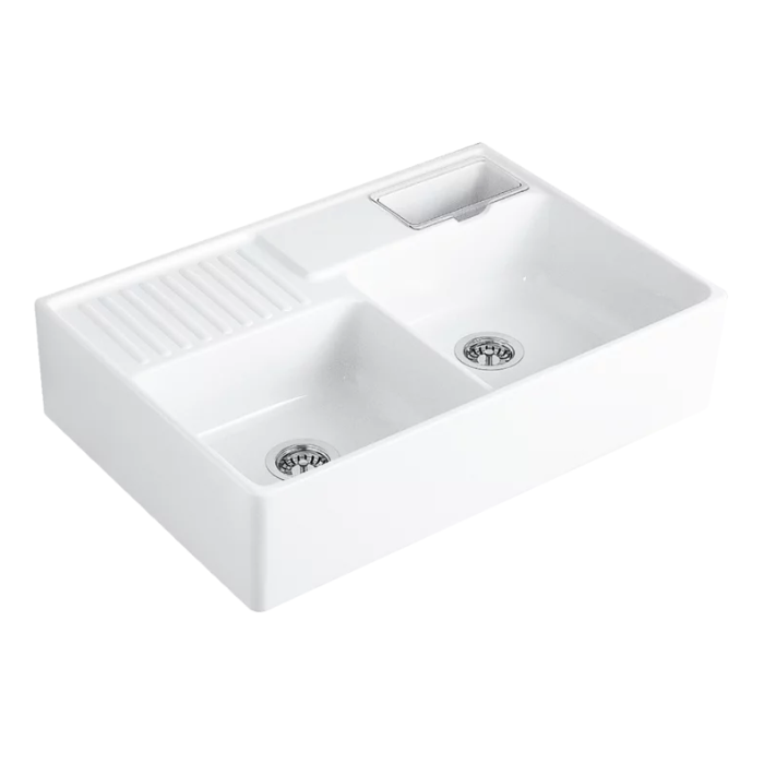 Modulový dřez Villeroy & Boch Double-bowl sink 90 cm, White Alpin, Excentr ne